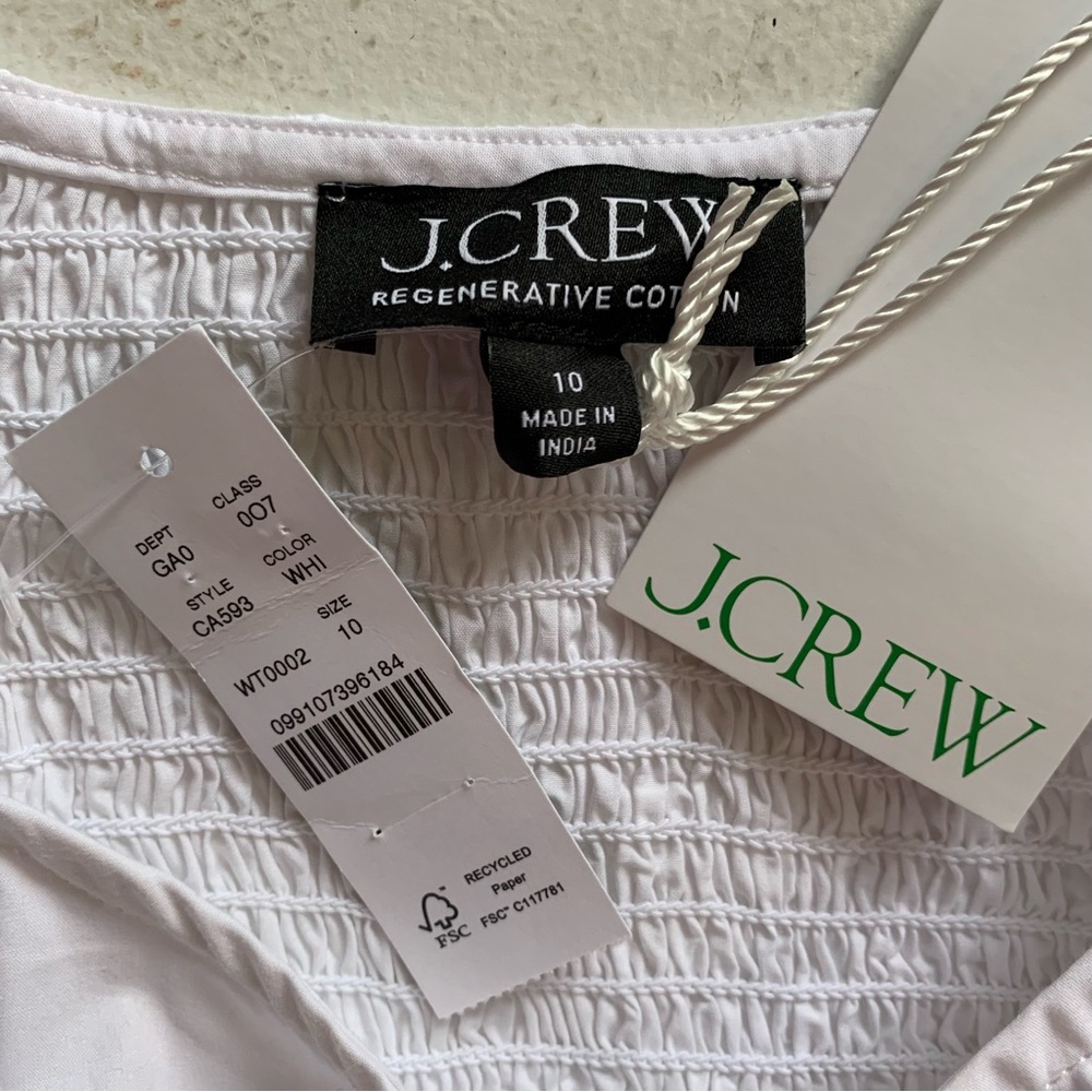 J Crew Size 10 White Cropped Fitted Puff Sleeve Blouse Top  Smocked Back NWT - Picture 10 of 17